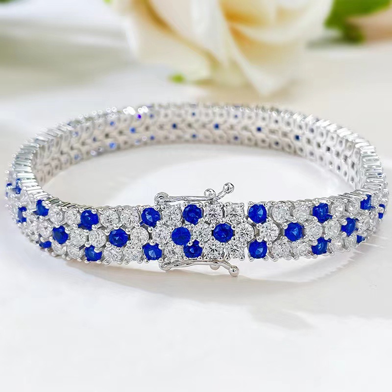 Tennis Bracelet Cubic - Dames Dubbele Rij Blauw-Witte Kubische Zirkonia
