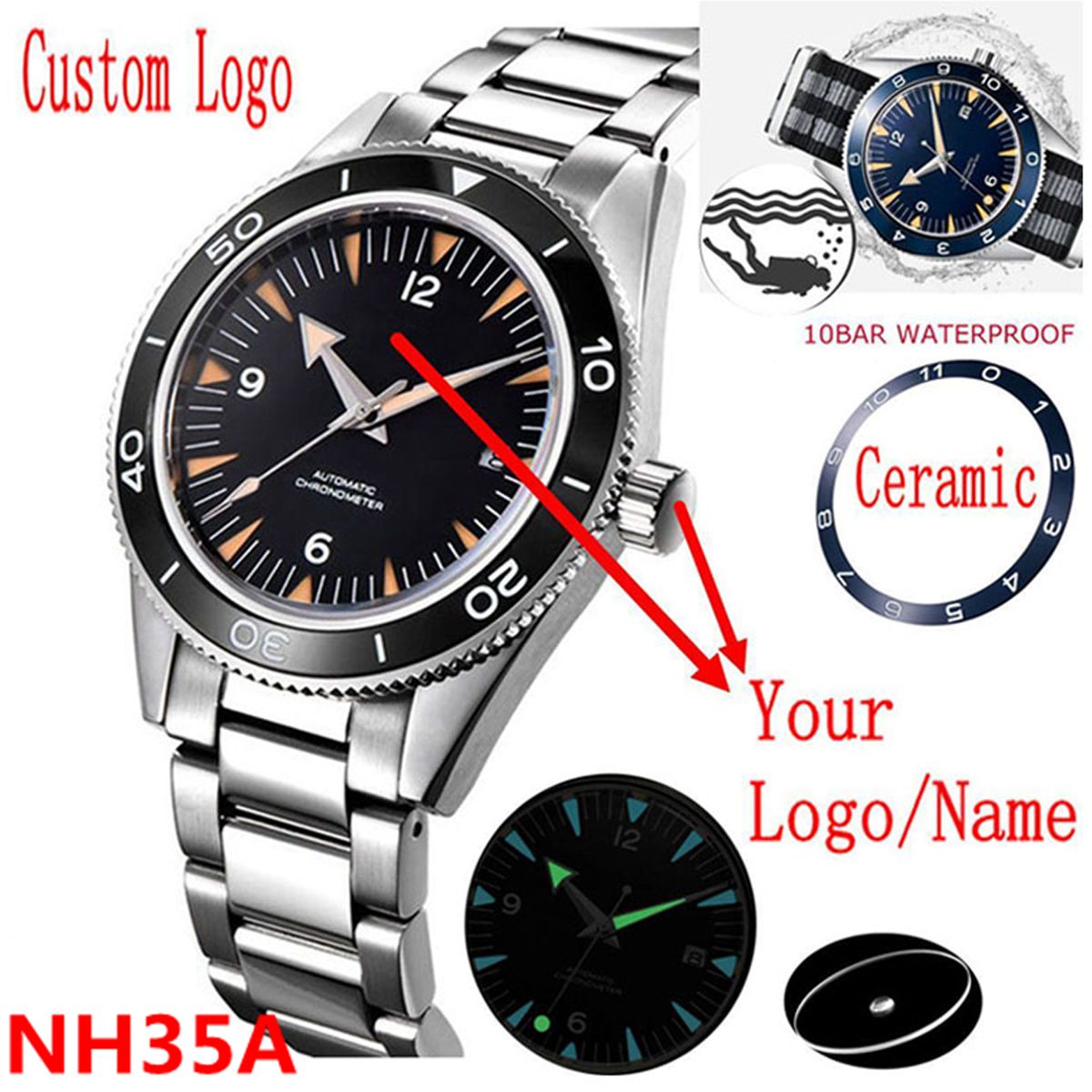 Aangepast logo NH35 uurwerk ho - Mens Mechanical Watch recensie en prijs